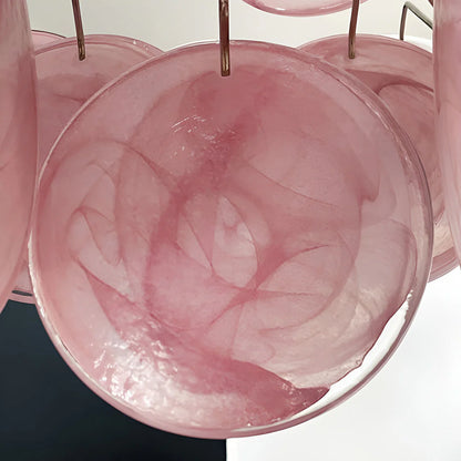 Vintage Murano Pink Glass Disks Chandelier