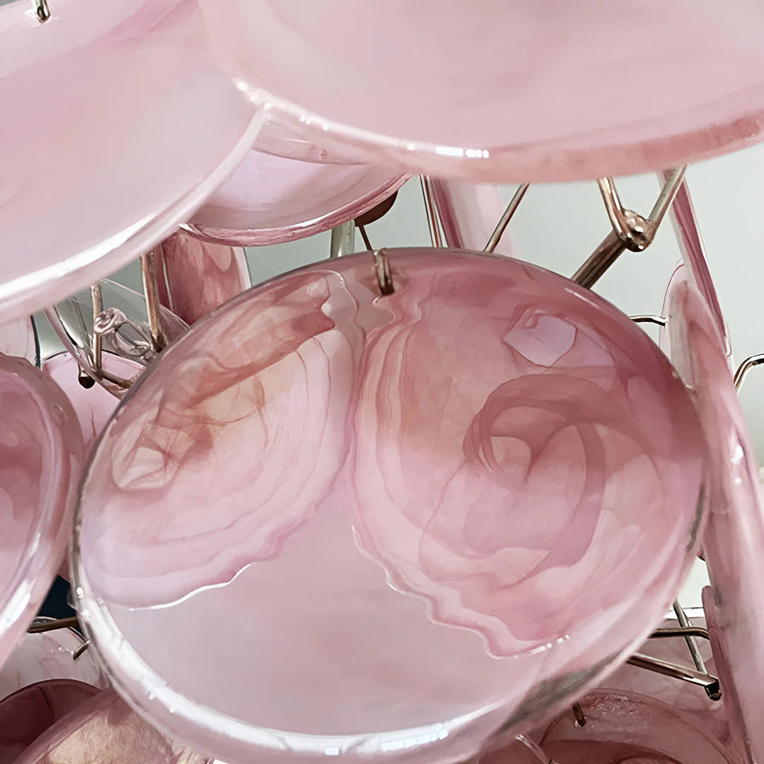 Vintage Murano Pink Glass Disks Chandelier