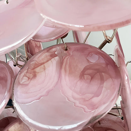 Vintage Murano Pink Glass Disks Chandelier