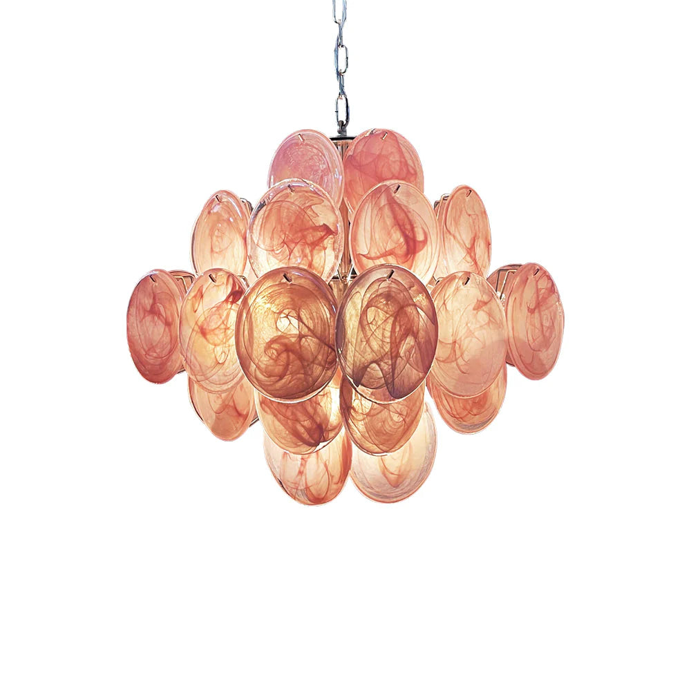 Vintage Murano Pink Glass Disks Chandelier