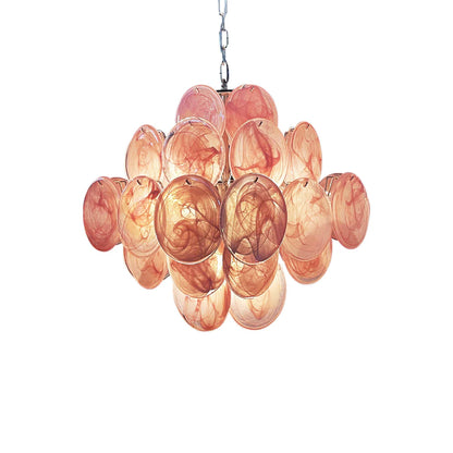 Vintage Murano Pink Glass Disks Chandelier