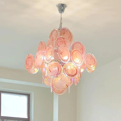 Vintage Murano Pink Glass Disks Chandelier