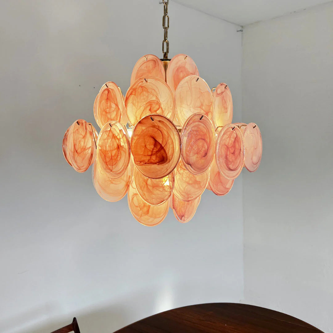 Vintage Murano Pink Glass Disks Chandelier