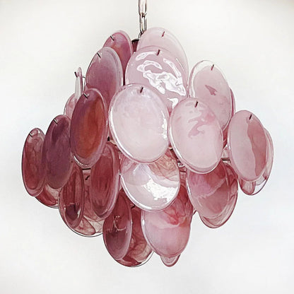 Vintage Murano Pink Glass Disks Chandelier