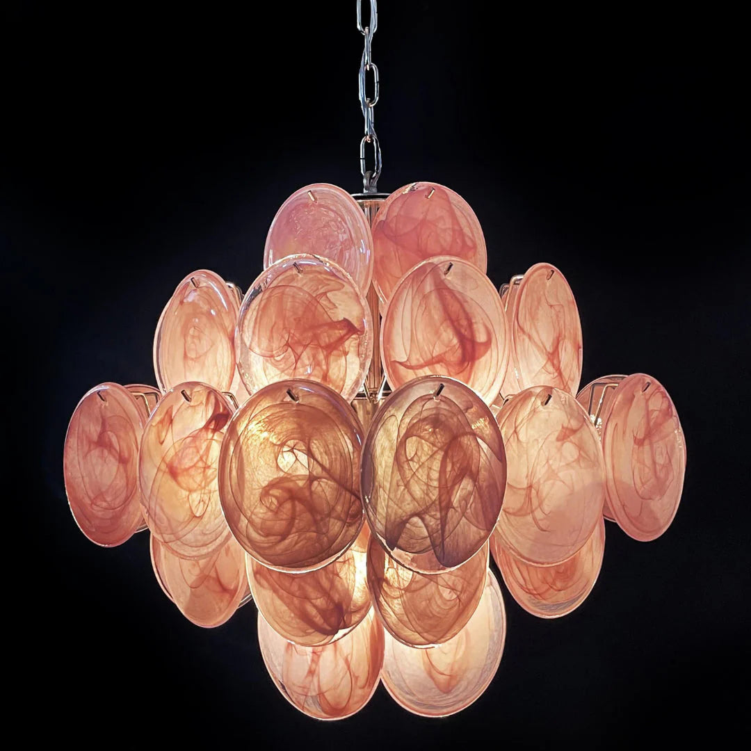 Vintage Murano Pink Glass Disks Chandelier
