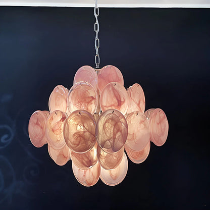 Vintage Murano Pink Glass Disks Chandelier