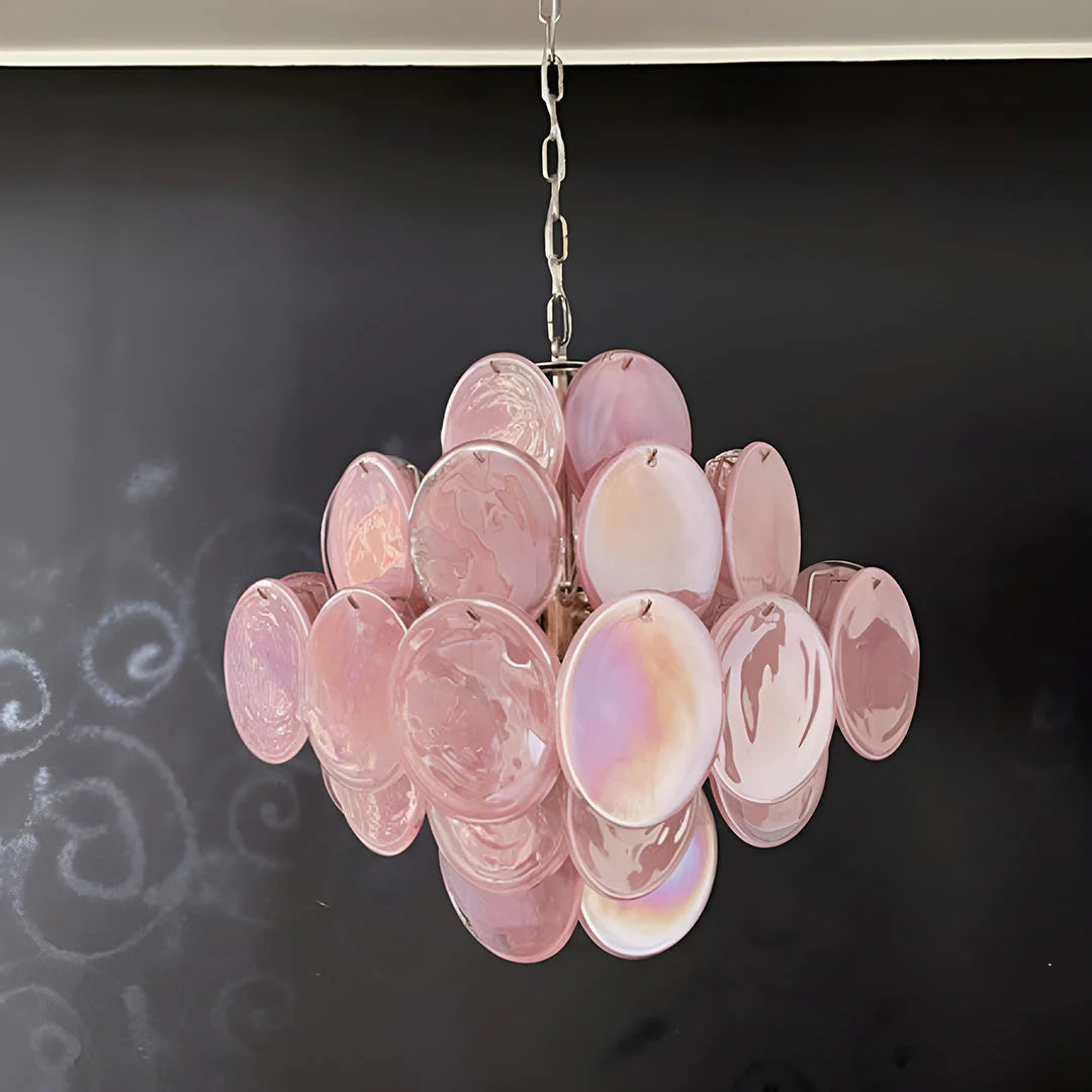 Vintage Murano Pink Glass Disks Chandelier
