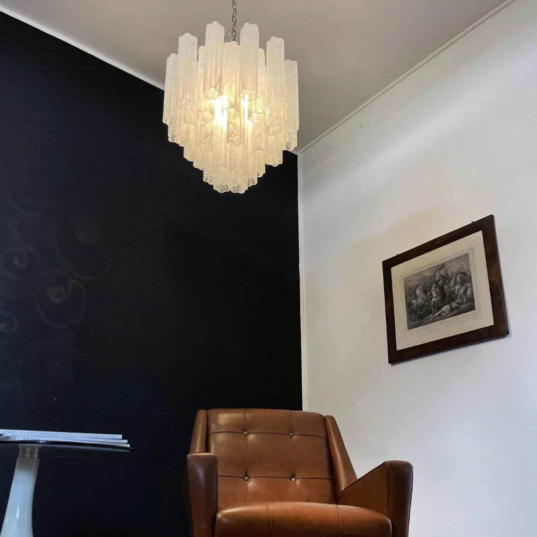 White Murano Tubes Chandelier