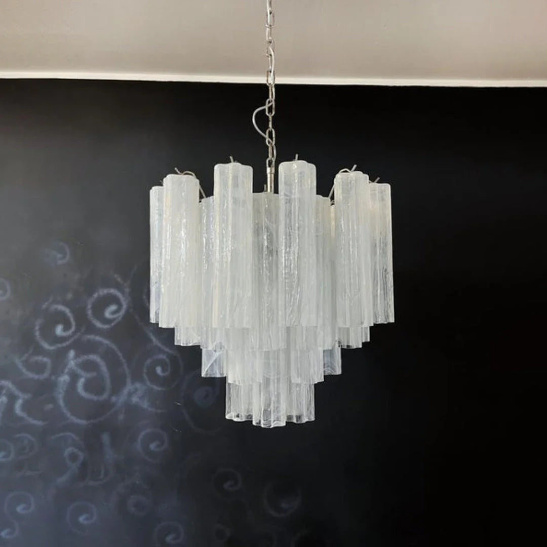 White Murano Tubes Chandelier