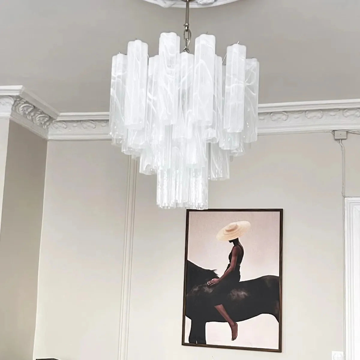 White Murano Tubes Chandelier