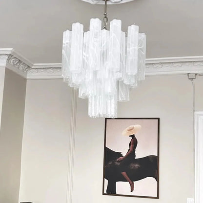 White Murano Tubes Chandelier