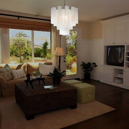 White Murano Tubes Chandelier