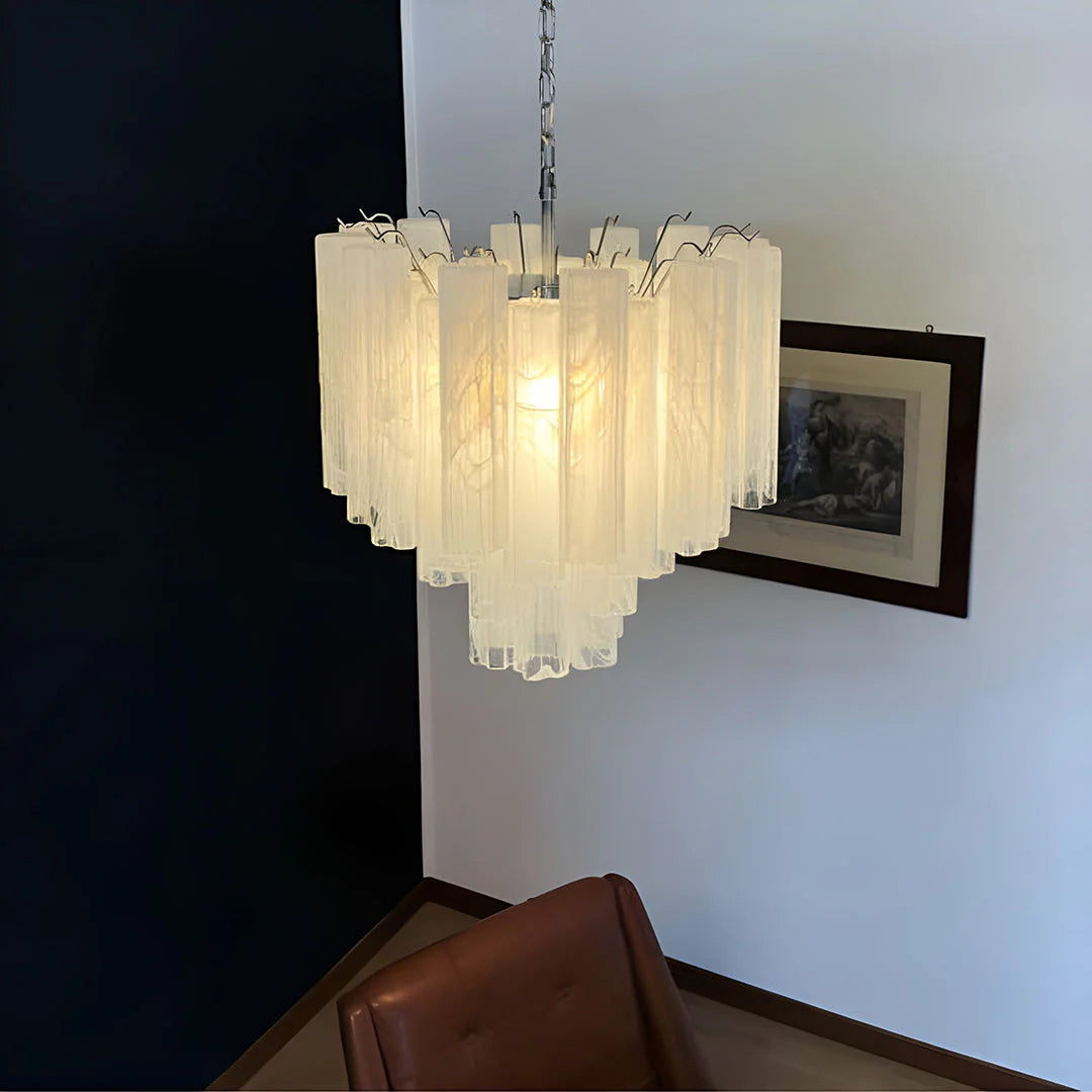 White Murano Tubes Chandelier