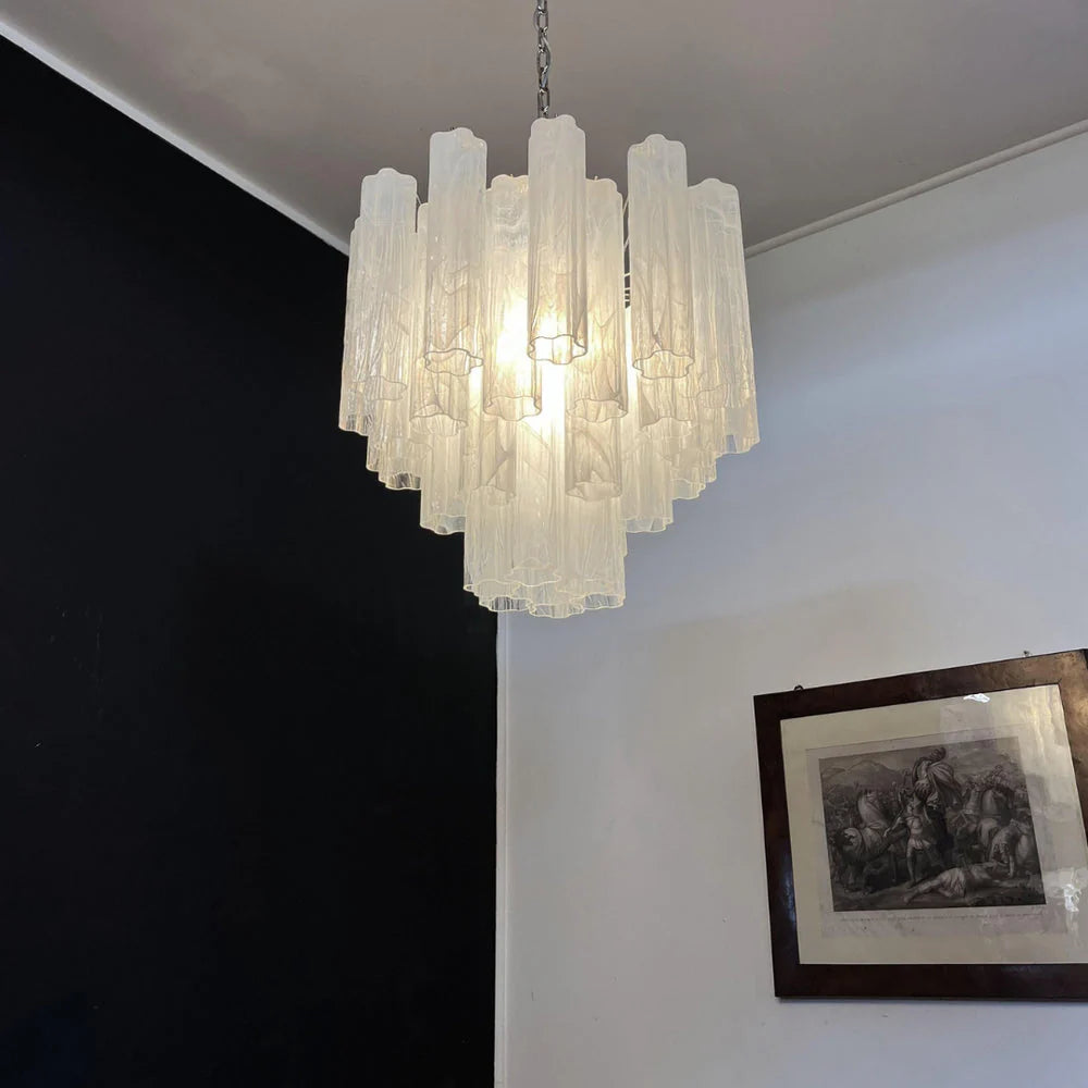 White Murano Tubes Chandelier