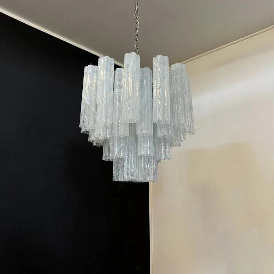 White Murano Tubes Chandelier