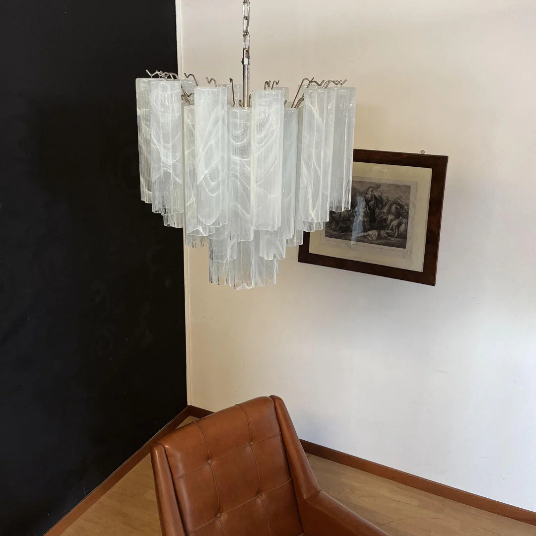 White Murano Tubes Chandelier