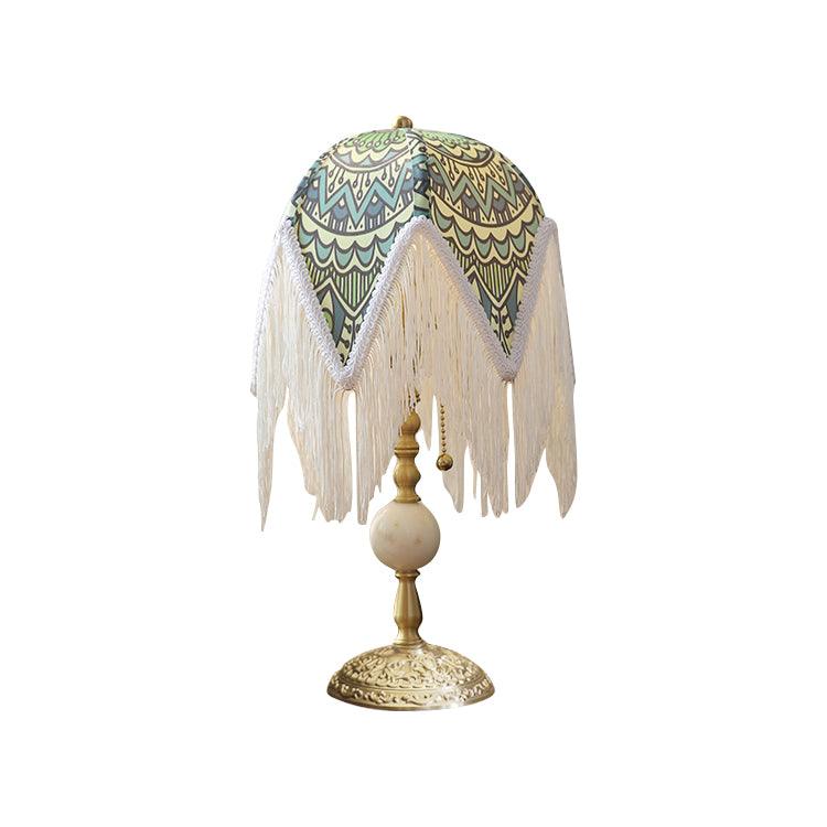 With Fringes Vintage Flowered Table Lamp