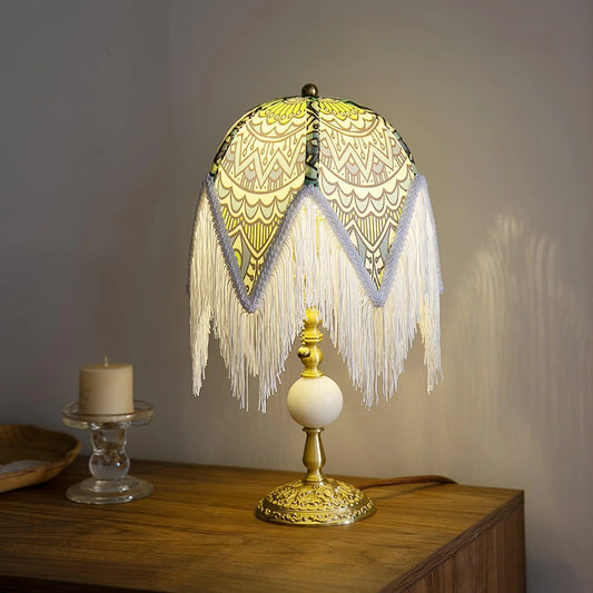 With Fringes Vintage Flowered Table Lamp