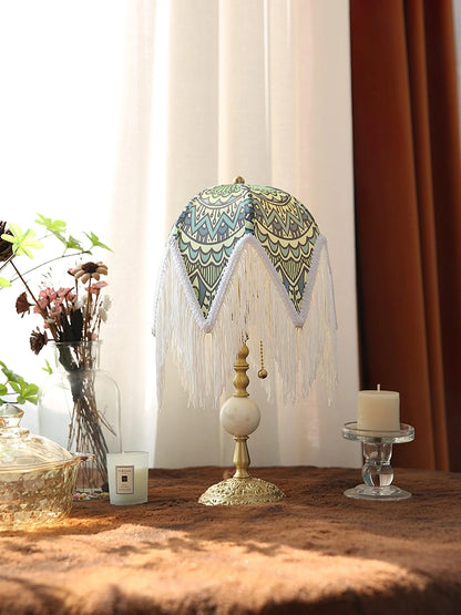 With Fringes Vintage Flowered Table Lamp