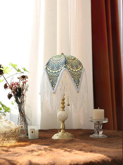 With Fringes Vintage Flowered Table Lamp
