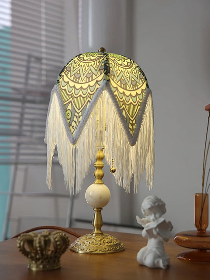 With Fringes Vintage Flowered Table Lamp