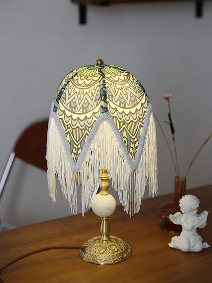 With Fringes Vintage Flowered Table Lamp