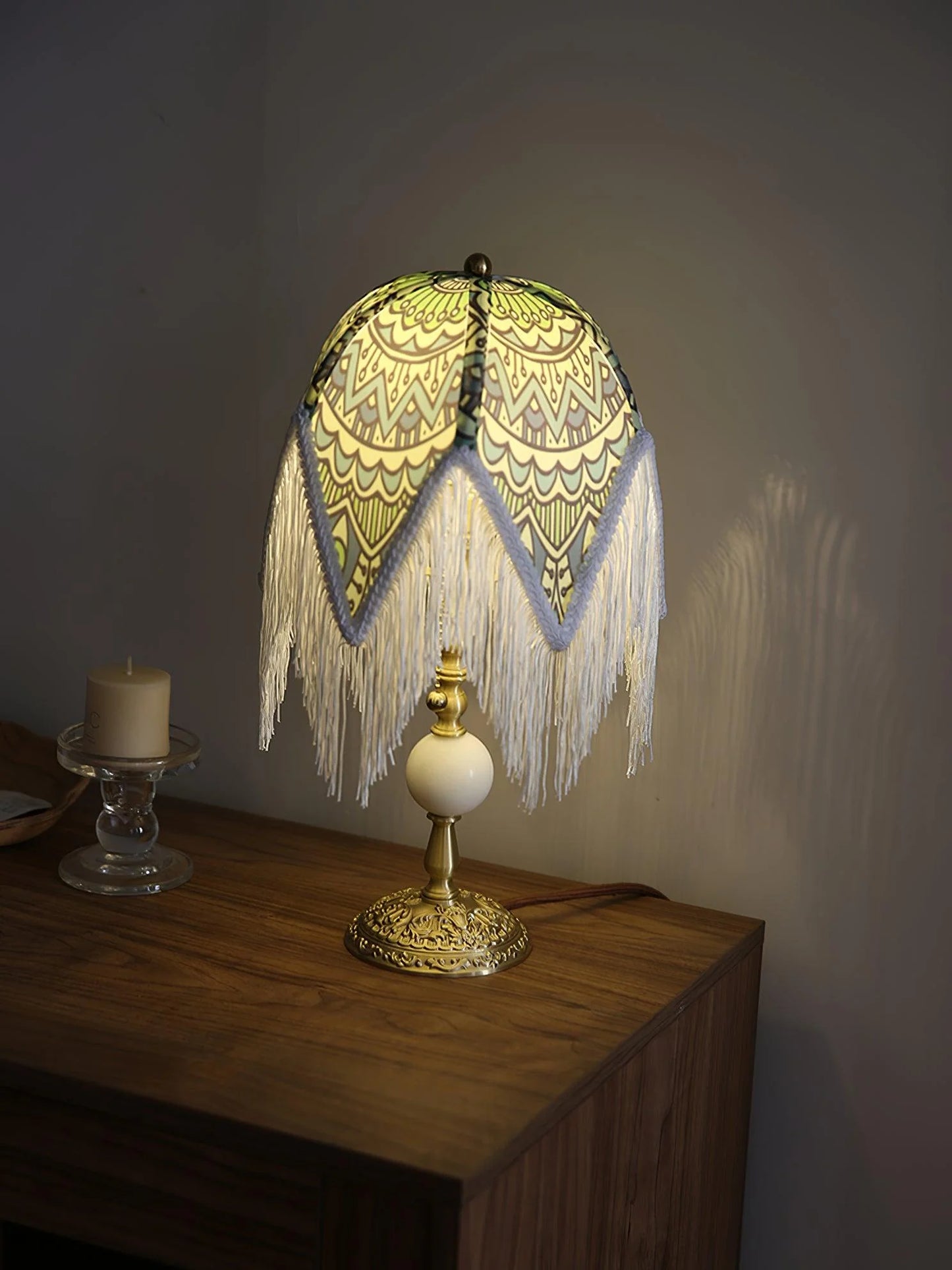With Fringes Vintage Flowered Table Lamp
