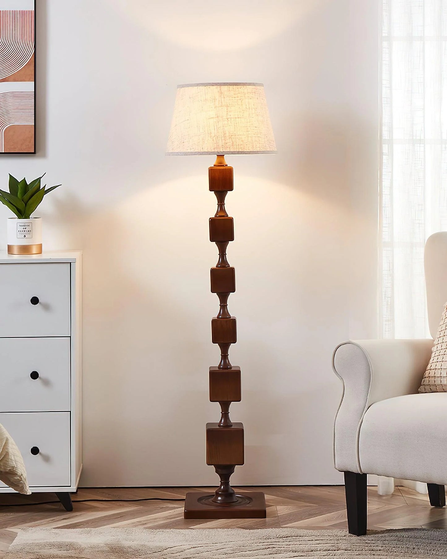 Wooden Square Stack Floor Lamp