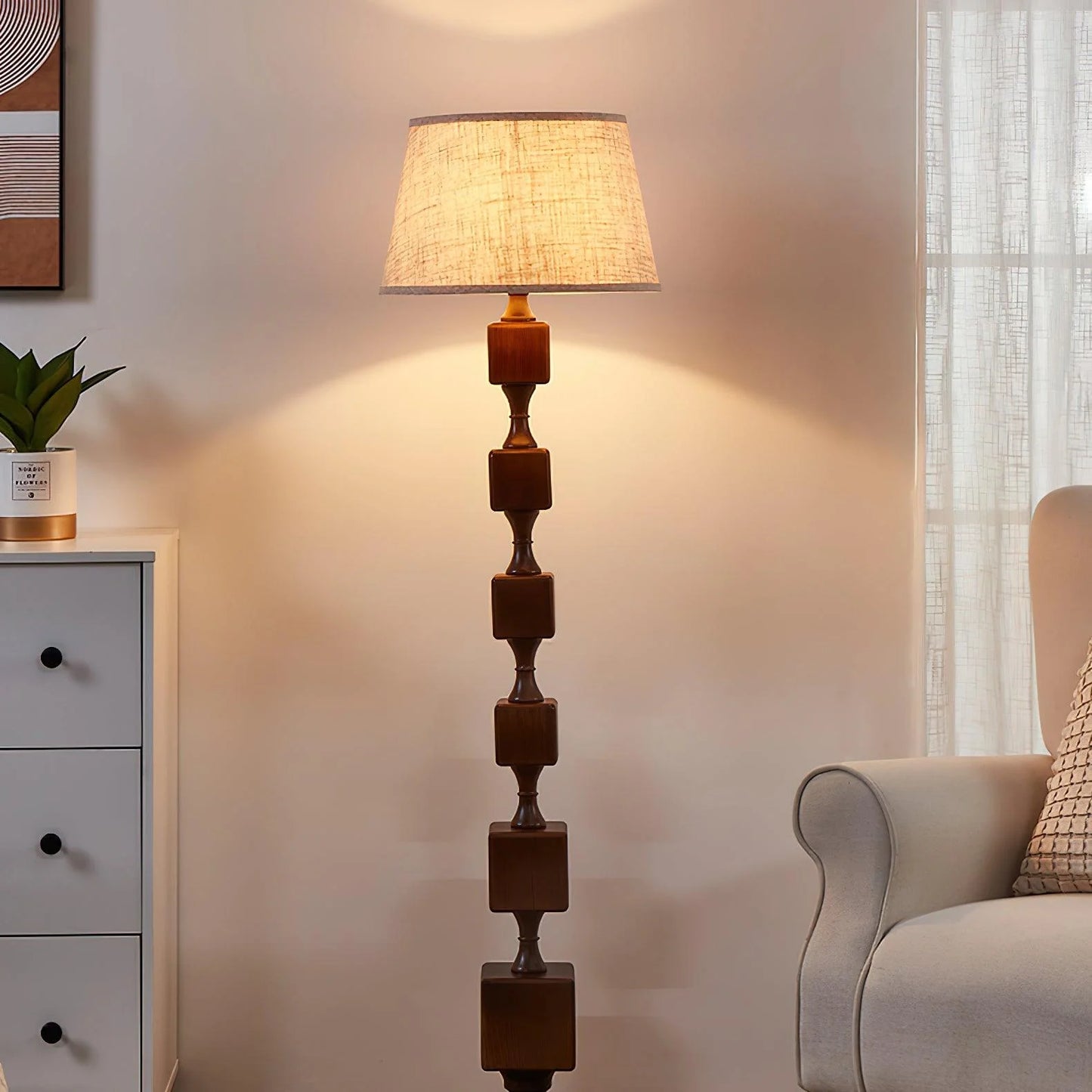 Wooden Square Stack Floor Lamp
