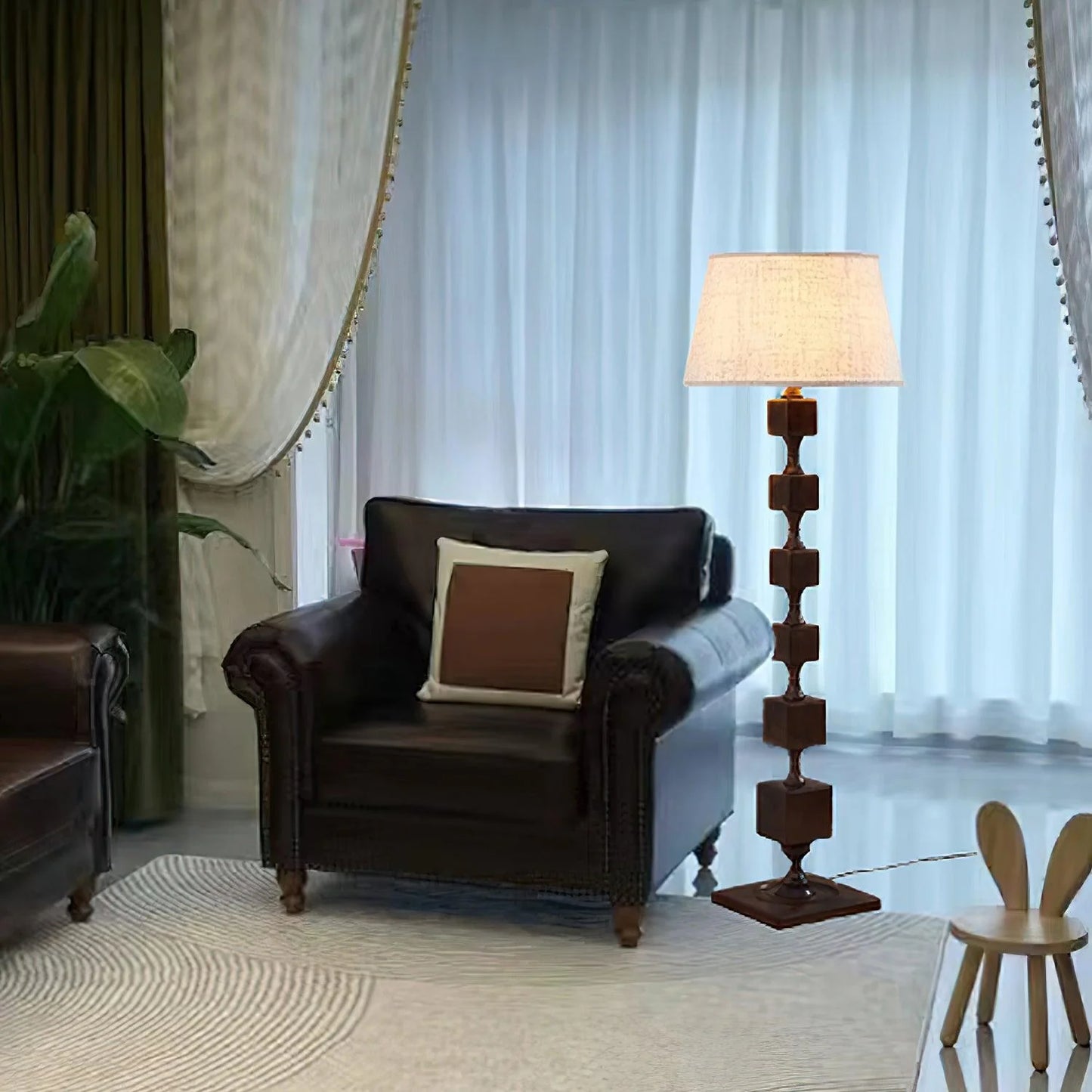 Wooden Square Stack Floor Lamp